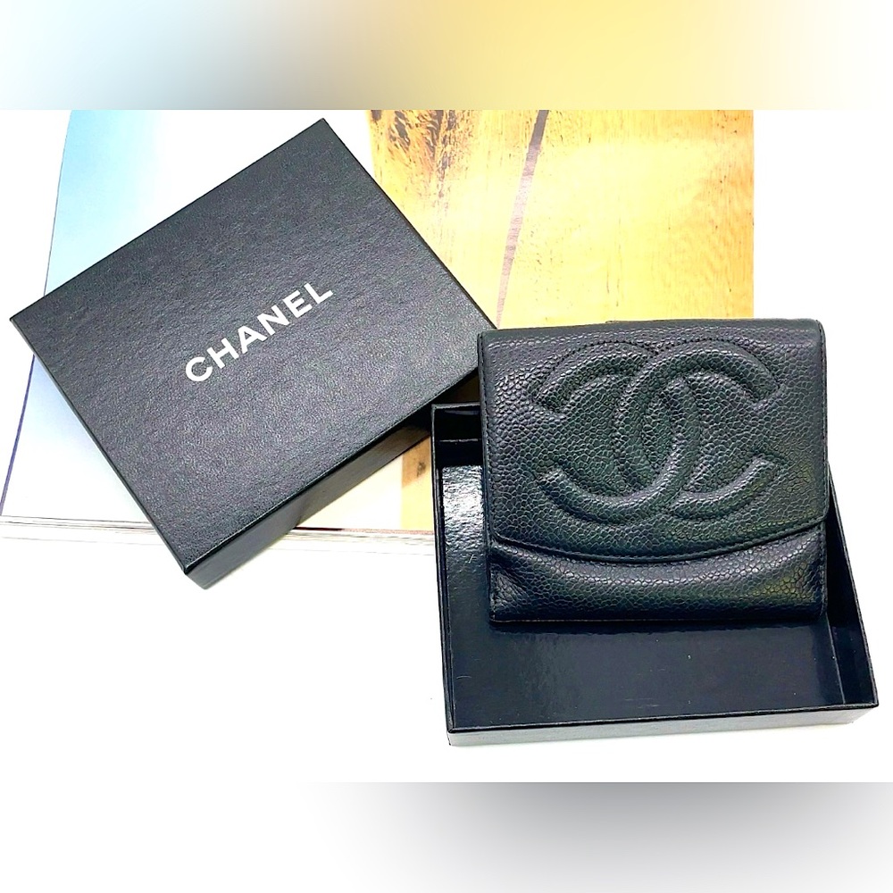 CHANEL Coco Mark Black Caviar Double Hook Wallet 🔥